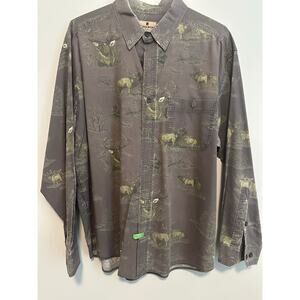 Vintage Woolrich Elk Deer Print Button Up Shirt Mens Large Outdoor Hunting Camp